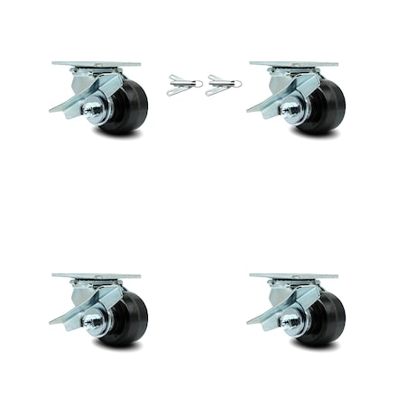 Service Caster 3.25 Inch Phenolic Caster Set with Roller Bearings 4 Brake 2 Swivel Lock SCC SCC-30CS3420-PHR-SLB-BSL-2-SLB-2